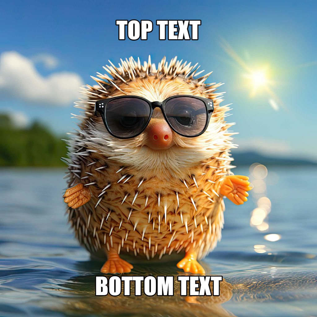 Hedgehog in sunglasses standing in water