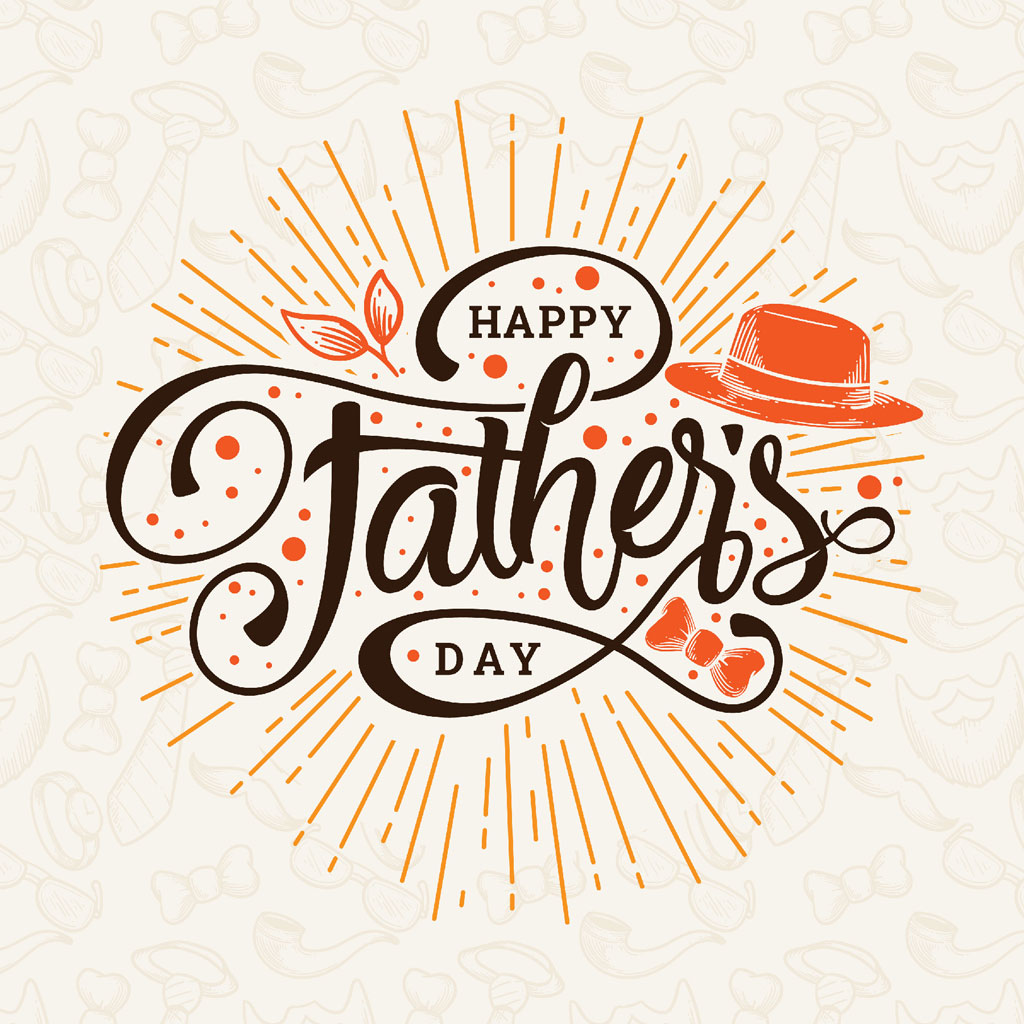 Happy Father's Day illustration with a hat and decorative elements