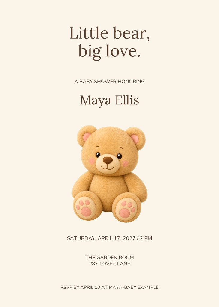 Preview for Little Bear Welcome 5 × 7 Invitation Template