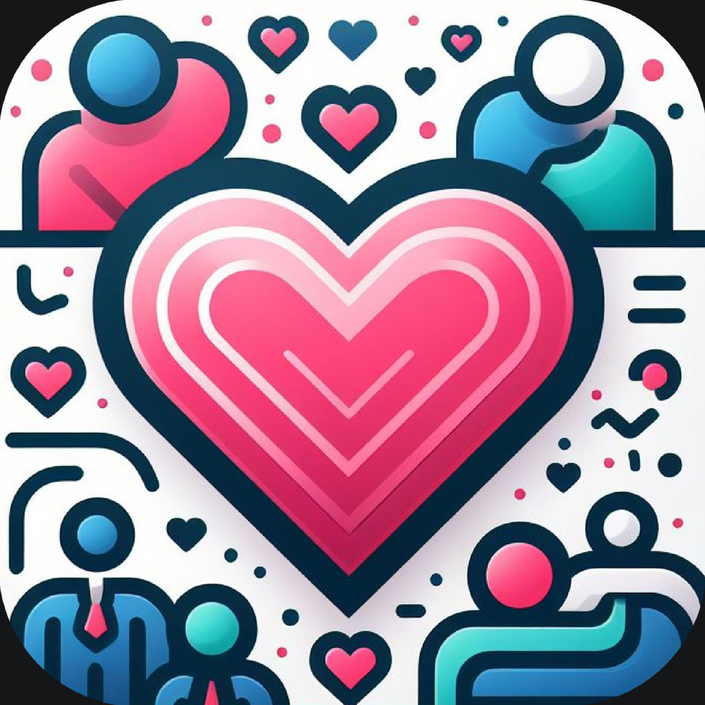 Illustration of a heart surrounded by people and smaller hearts