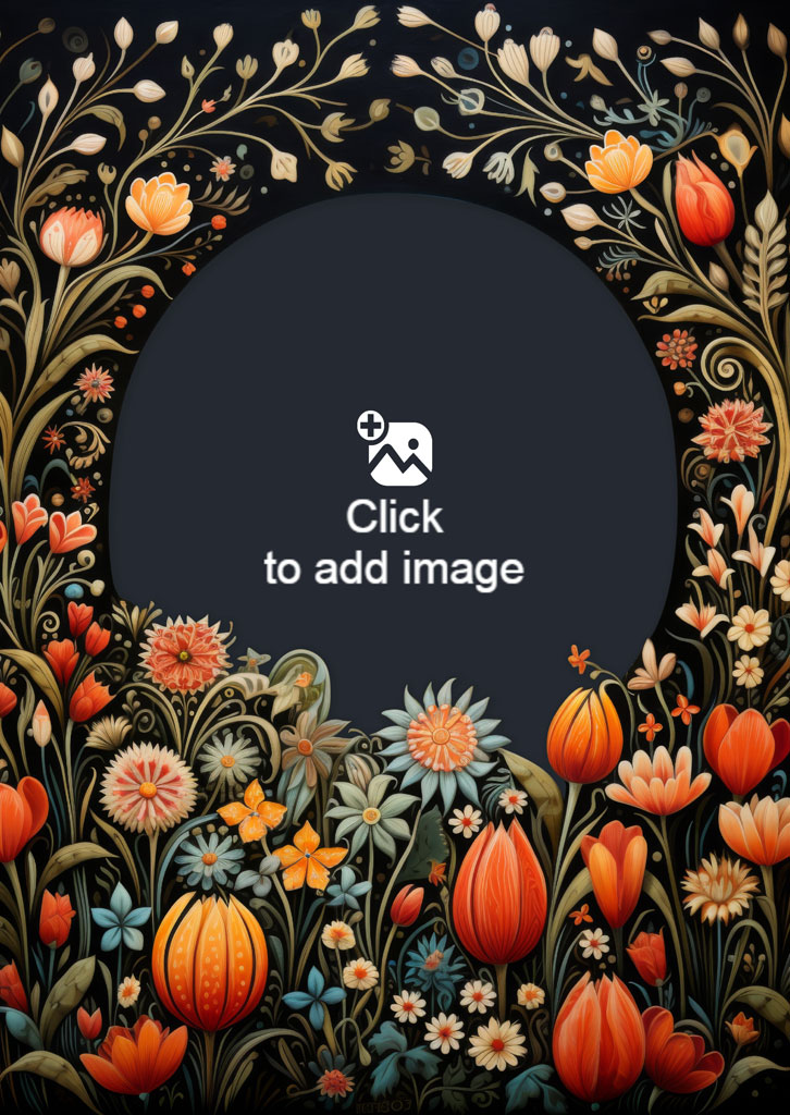 A floral frame with a dark background and colorful flowers