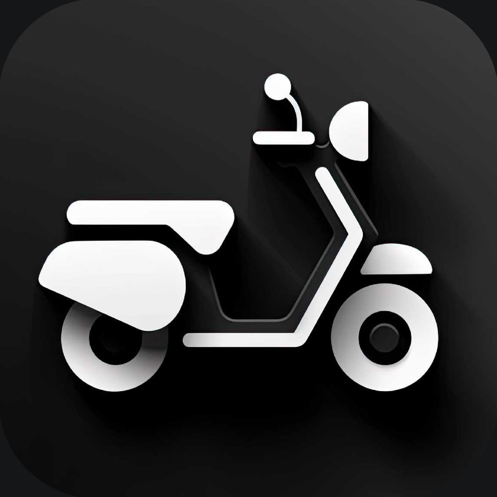 White scooter icon on black background