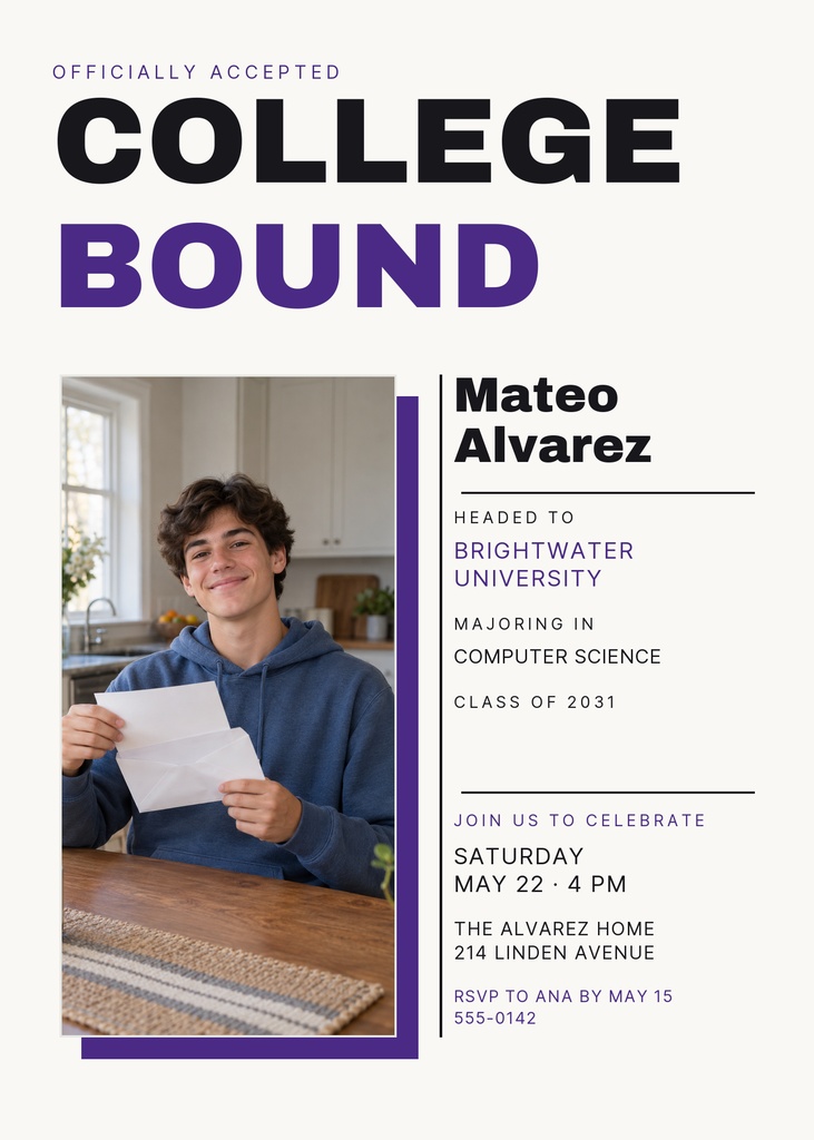 Preview for College Bound 5 × 7 Invitation Template