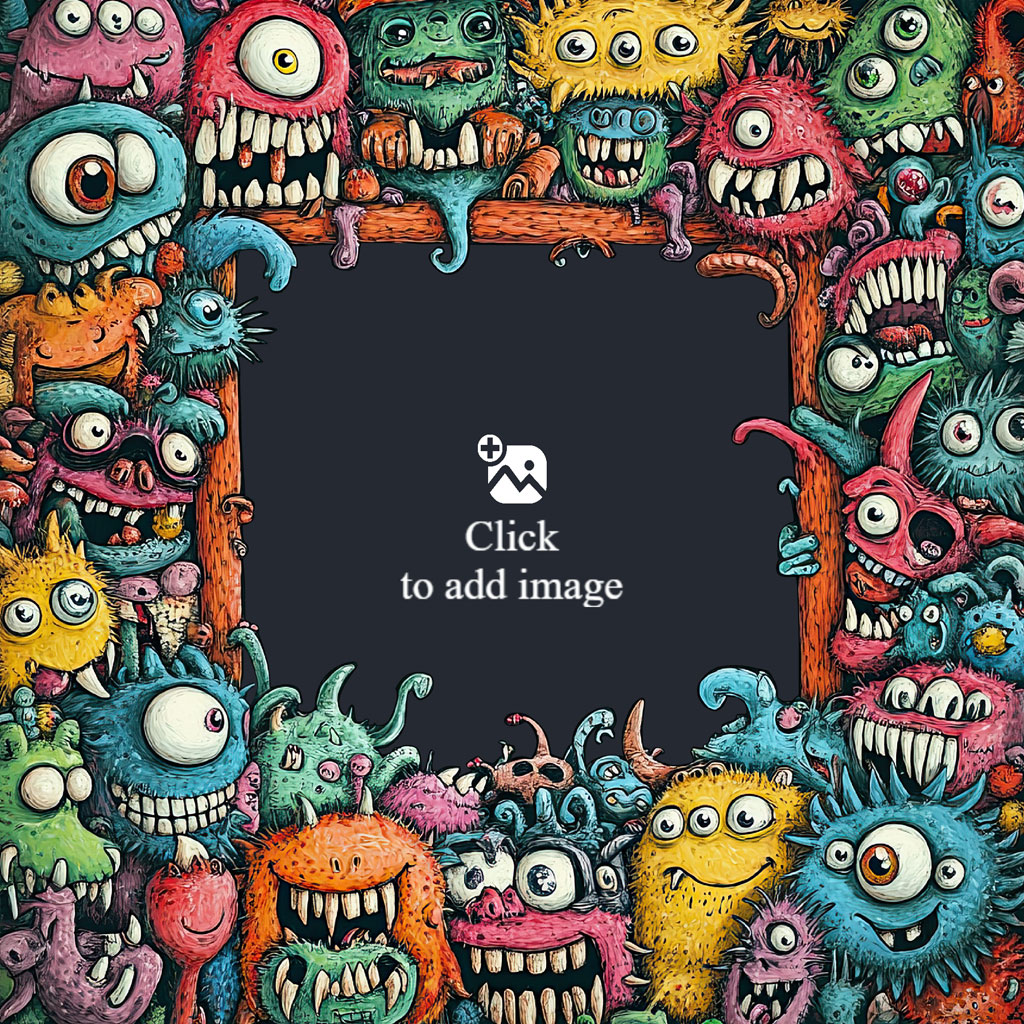 Cartoon monsters framing a black space