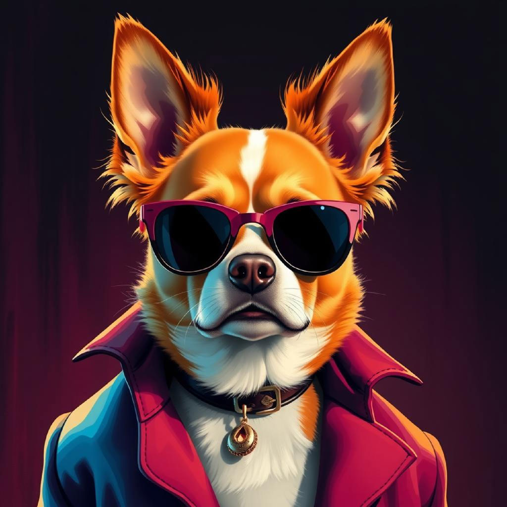 A digital illustration of a woman with brown hair, wearing a red hat, purple jacket, and blue headphones around her neck.