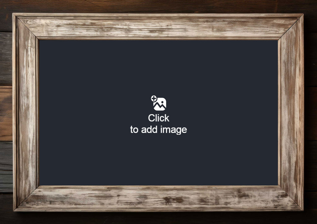 A rustic wooden frame with a blackboard inside