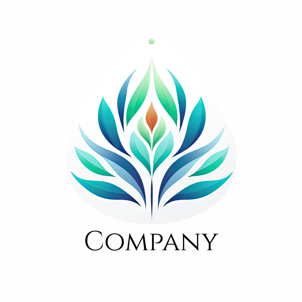Company logo with a stylized leaf design