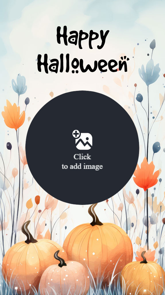 Halloween greeting card with orange pumpkins and colorful flowers