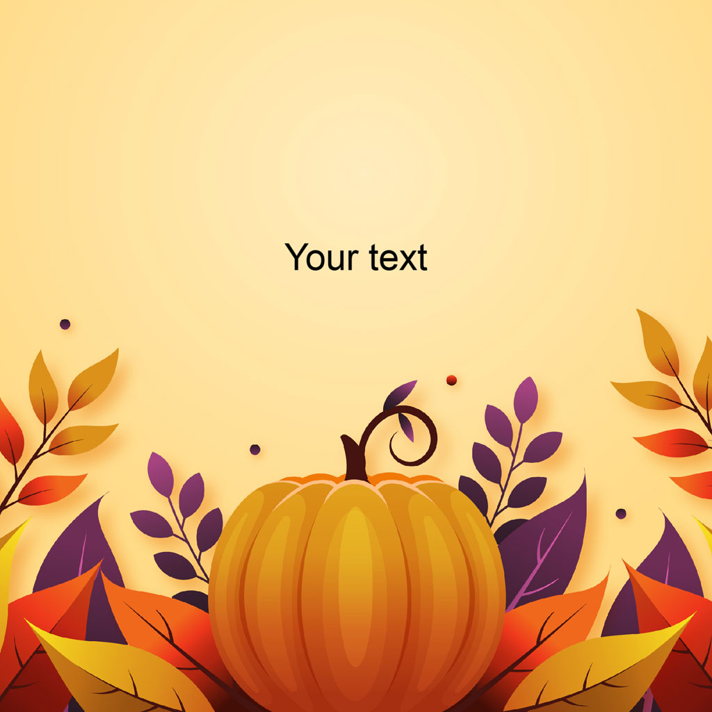 Thanksgiving greeting card with pumpkin and leaves