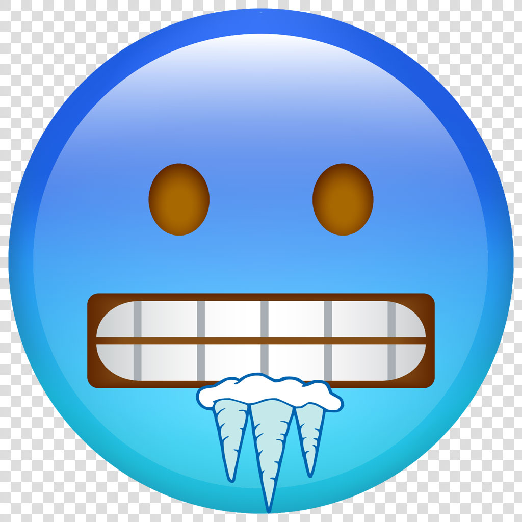 A blue emoji face with icicles hanging from its mouth