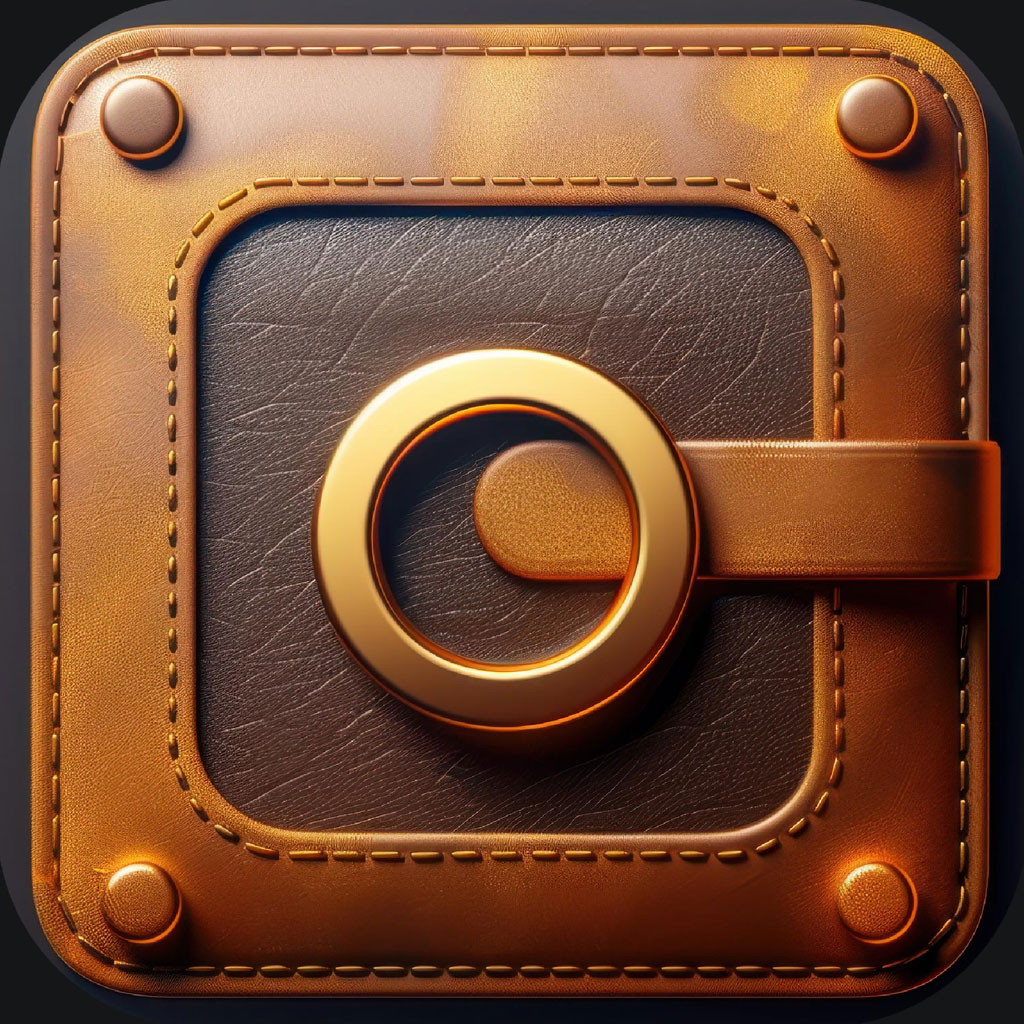 Luxury leather icon with metallic ring and strap