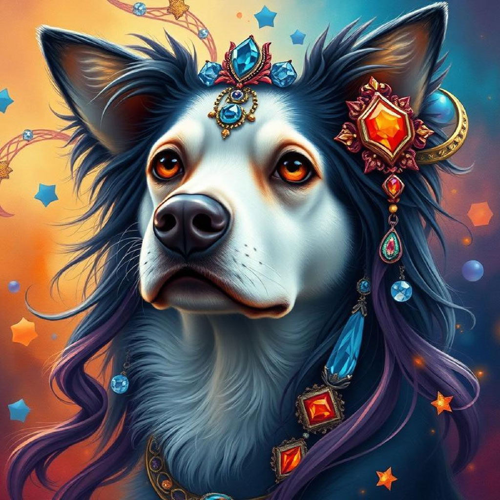 A woman with long brown hair and blue-green eyes, adorned with steampunk-style jewelry and wings.