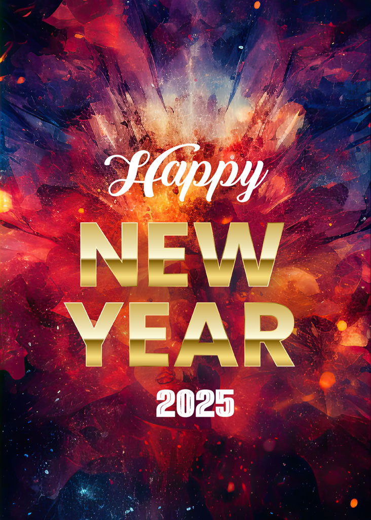 Happy New Year 2025 greeting with abstract colorful background