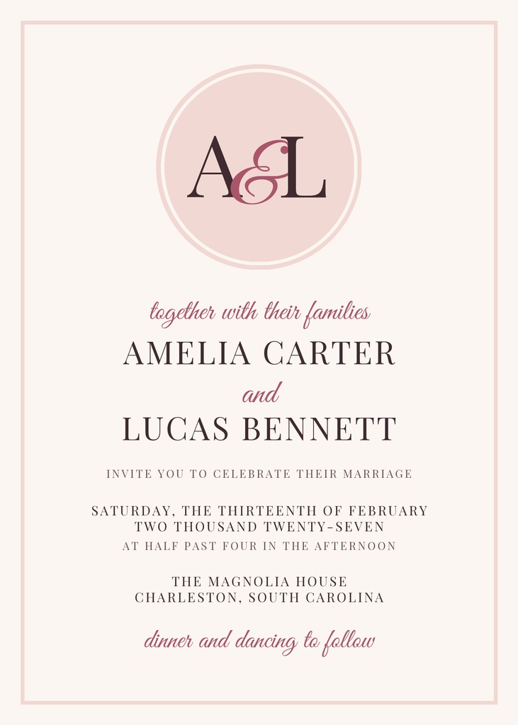 Preview for Monogram In Blush 5 × 7 Invitation Template