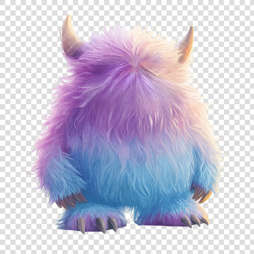 A colorful, furry monster with horns and sharp claws