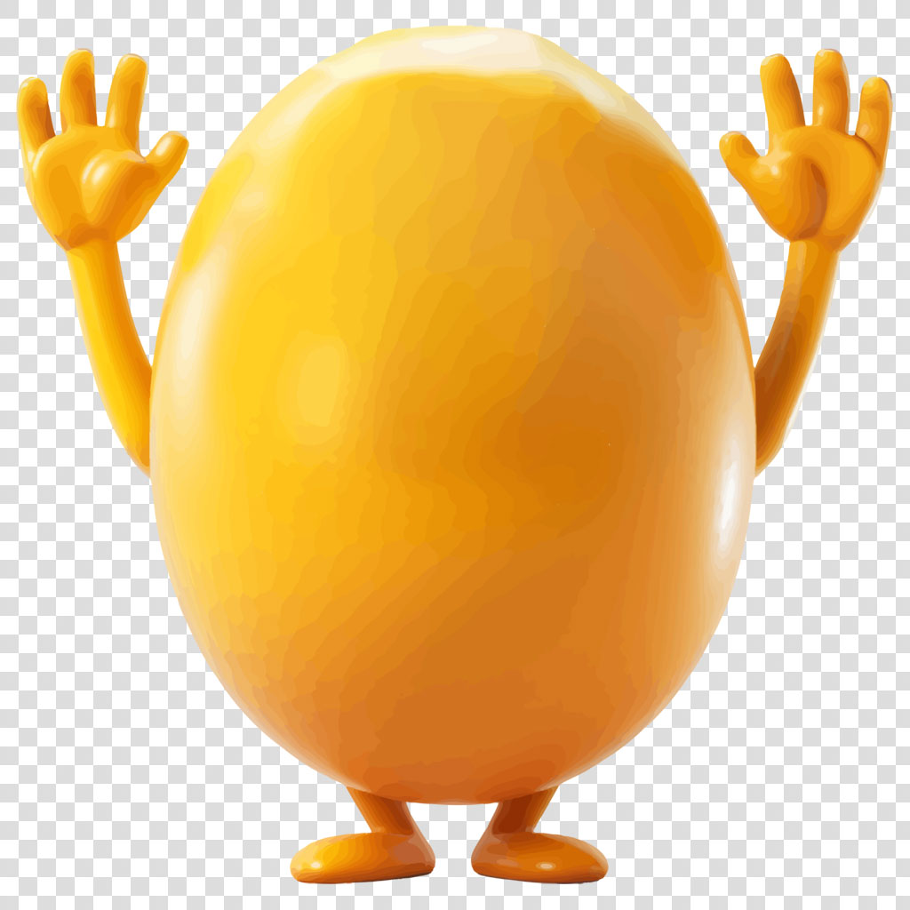 A yellow character with a round body and outstretched arms