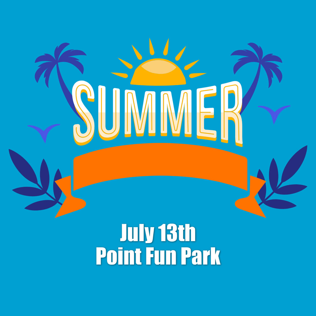 Summer party invitation with palm trees and sun