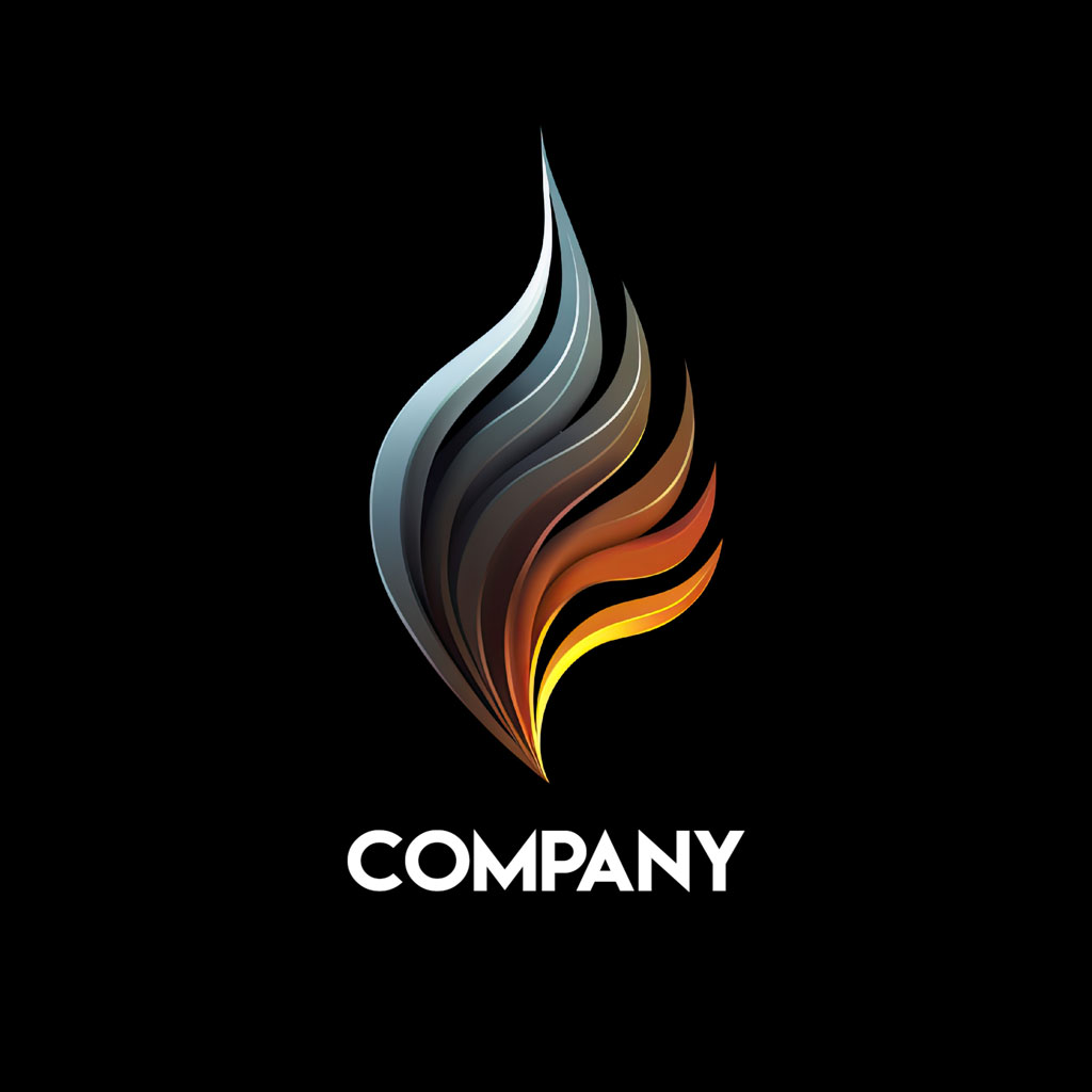 Company logo with a stylized flame design