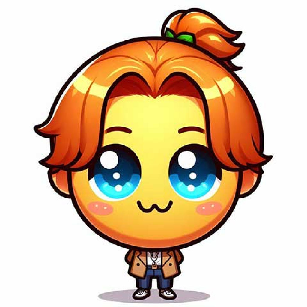 Cartoon character with orange hair and blue eyes
