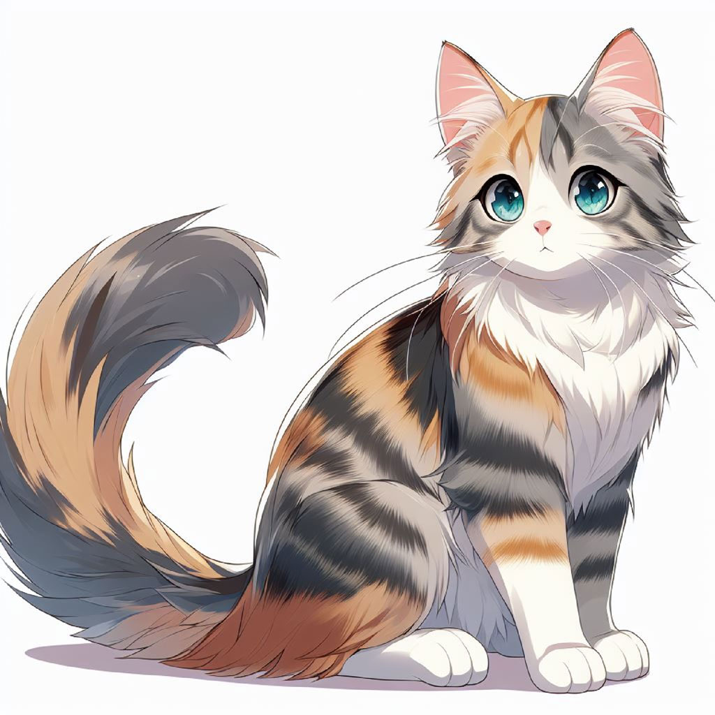 Illustration of a brown and white cat with an angry face