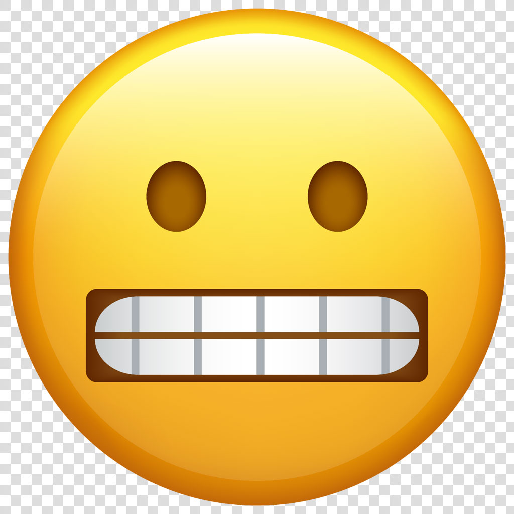A yellow smiley face with an open mouth and visible teeth