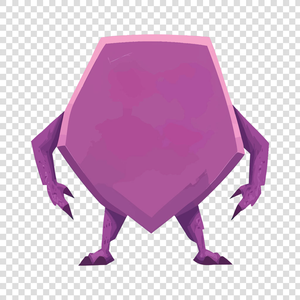 Low-poly purple gemstone creature with sharp claws