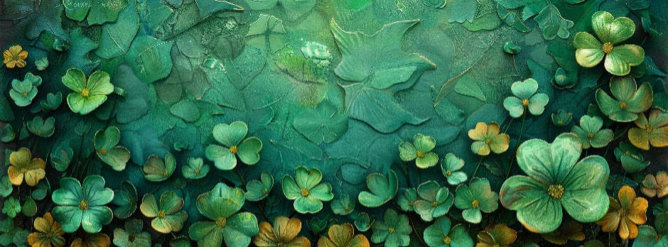 A vibrant floral pattern with green and yellow flowers and leaves.