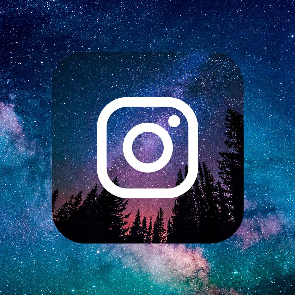 Instagram logo with a starry night sky and trees in the background