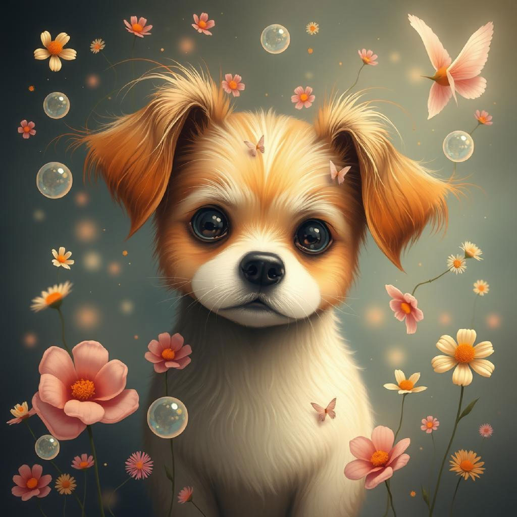 Illustration of a boy and girl with flowers in their hair, holding hands and smiling at each other.