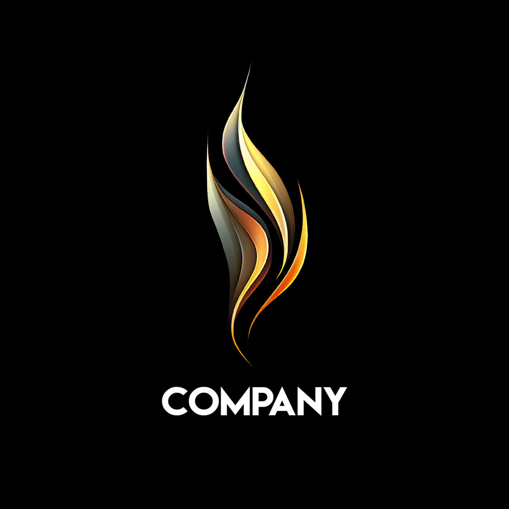 Stylized flame logo on black background