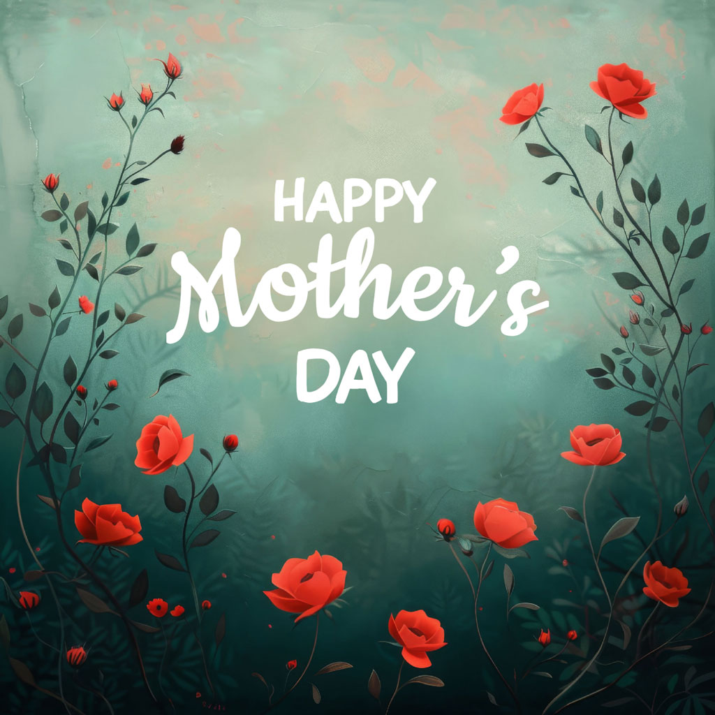 Happy Mother's Day graphic with red flowers