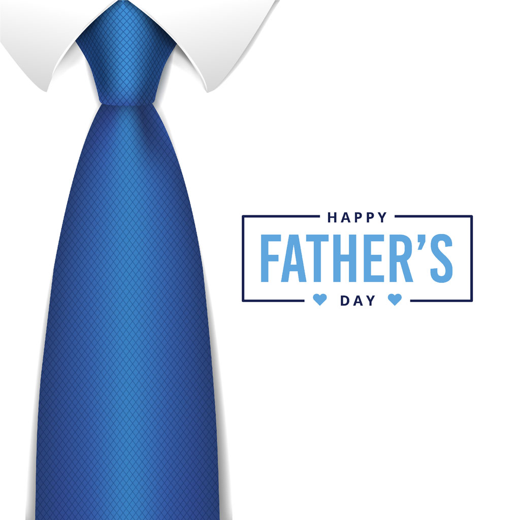Blue tie with white collar and Happy Father's Day text
