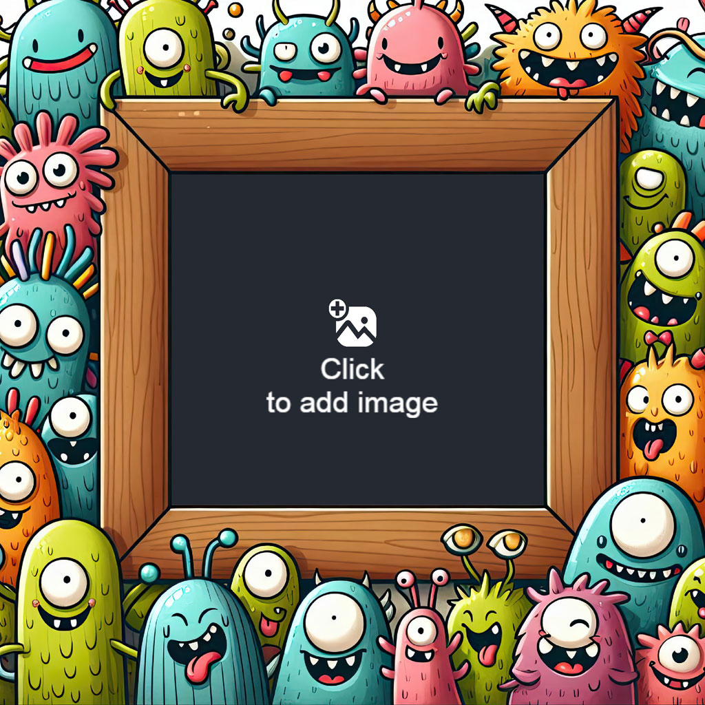 Colorful cartoon germs around a wooden frame