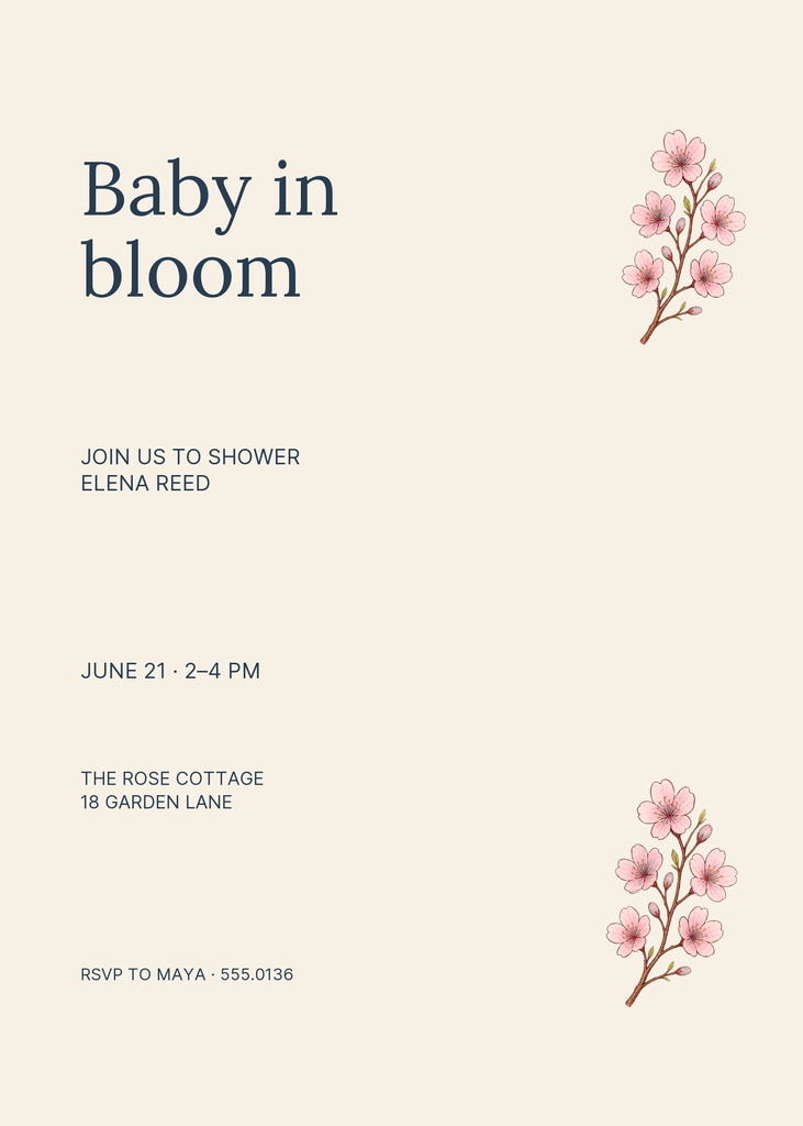 Preview for Baby Love In Bloom 5 × 7 Invitation Template