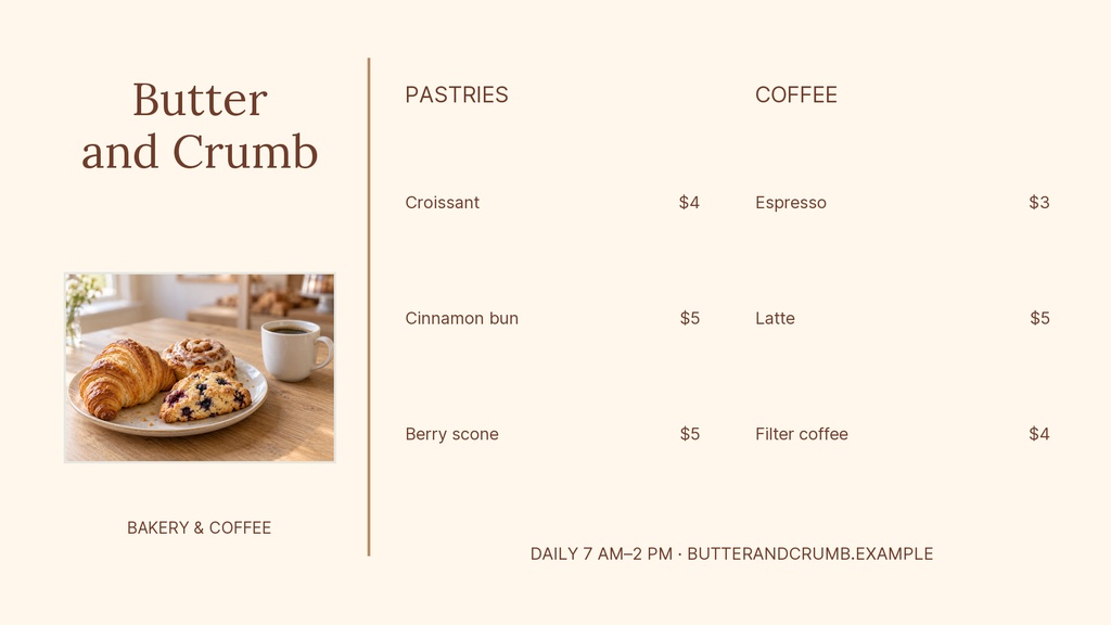 Preview for Butter And Crumb Digital Menu Board Template
