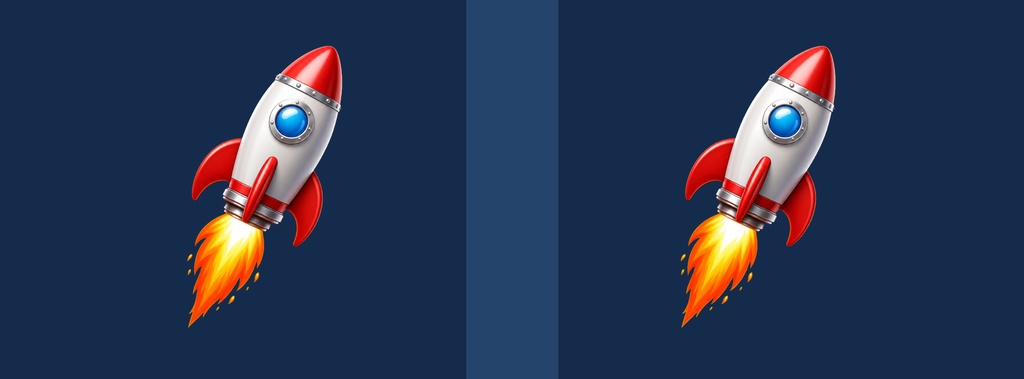 Two rockets blasting off against a dark blue space background