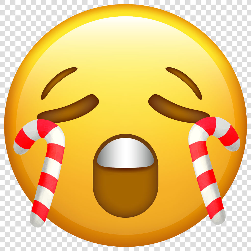 Yellow emoji face crying candy canes