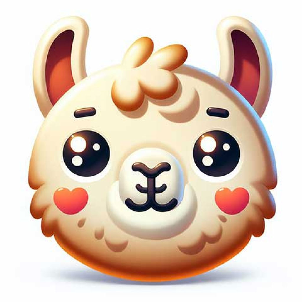 A cartoon llama figurine with a smiling face and fluffy fur