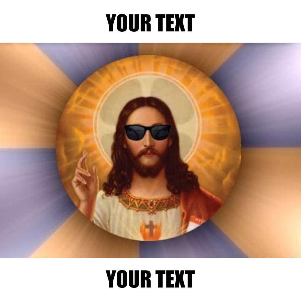 Image of Jesus wearing sunglasses with a halo and radiant background