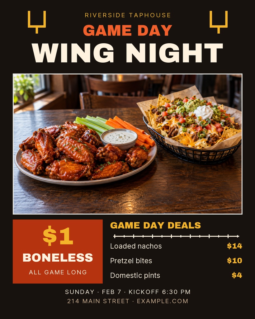 Preview for Game Day Wing Night Portrait Post Template