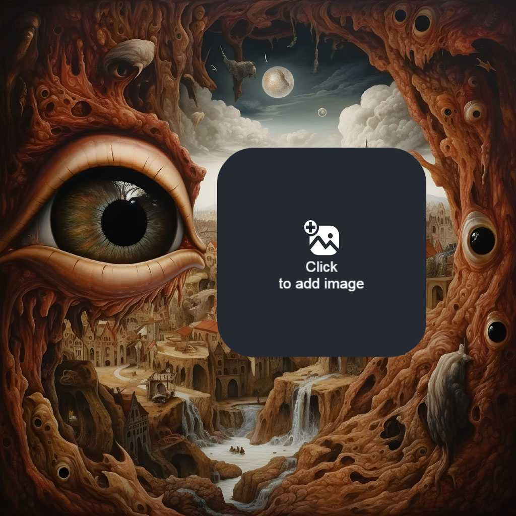 Surreal landscape with a giant eye and a mystical world