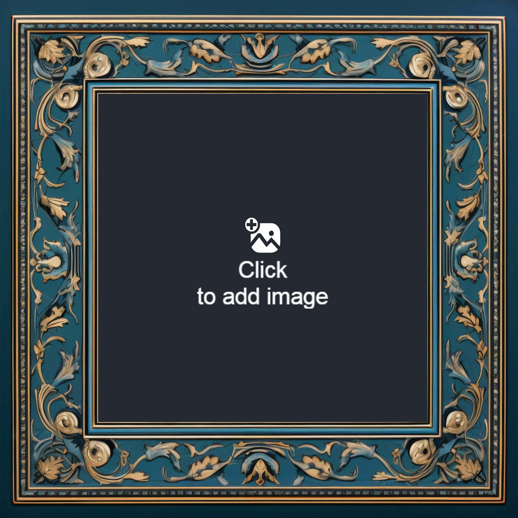 Ornate blue and gold frame with a dark center