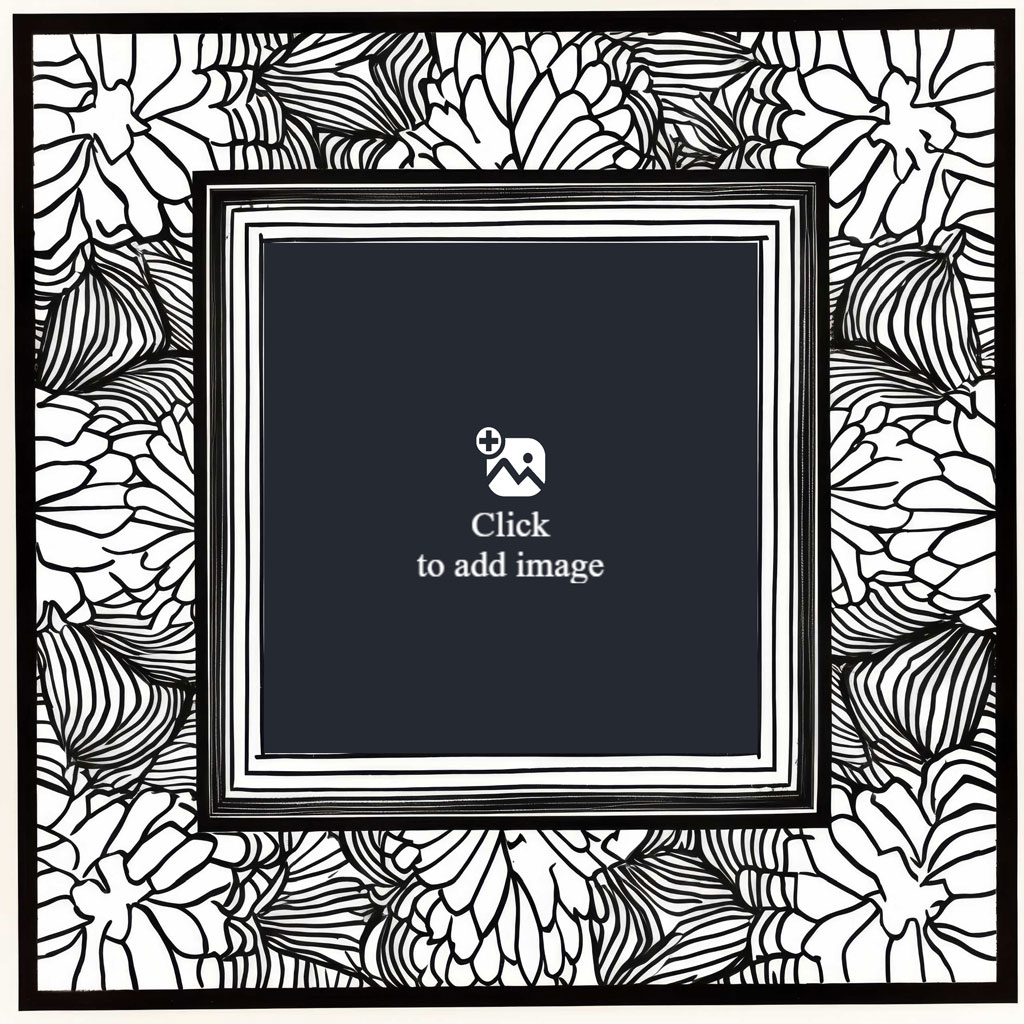 A black and white floral frame with a central square space.
