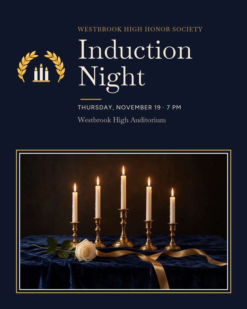 Dark portrait template with gold laurel emblem, candle arrangement, and induction night text.