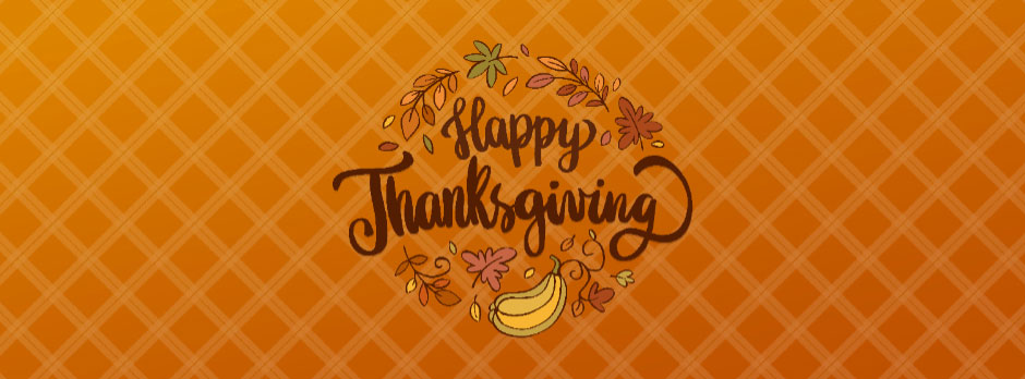 Happy Thanksgiving greeting with orange background and fall decorations