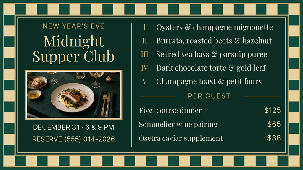 Preview for Midnight Supper Club Digital Menu Board Template