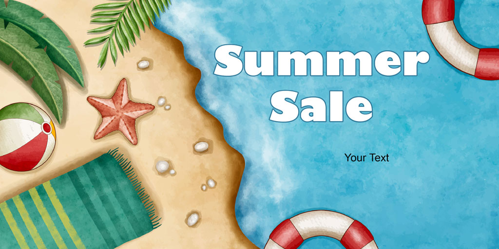 Summer Sale banner with beach elements