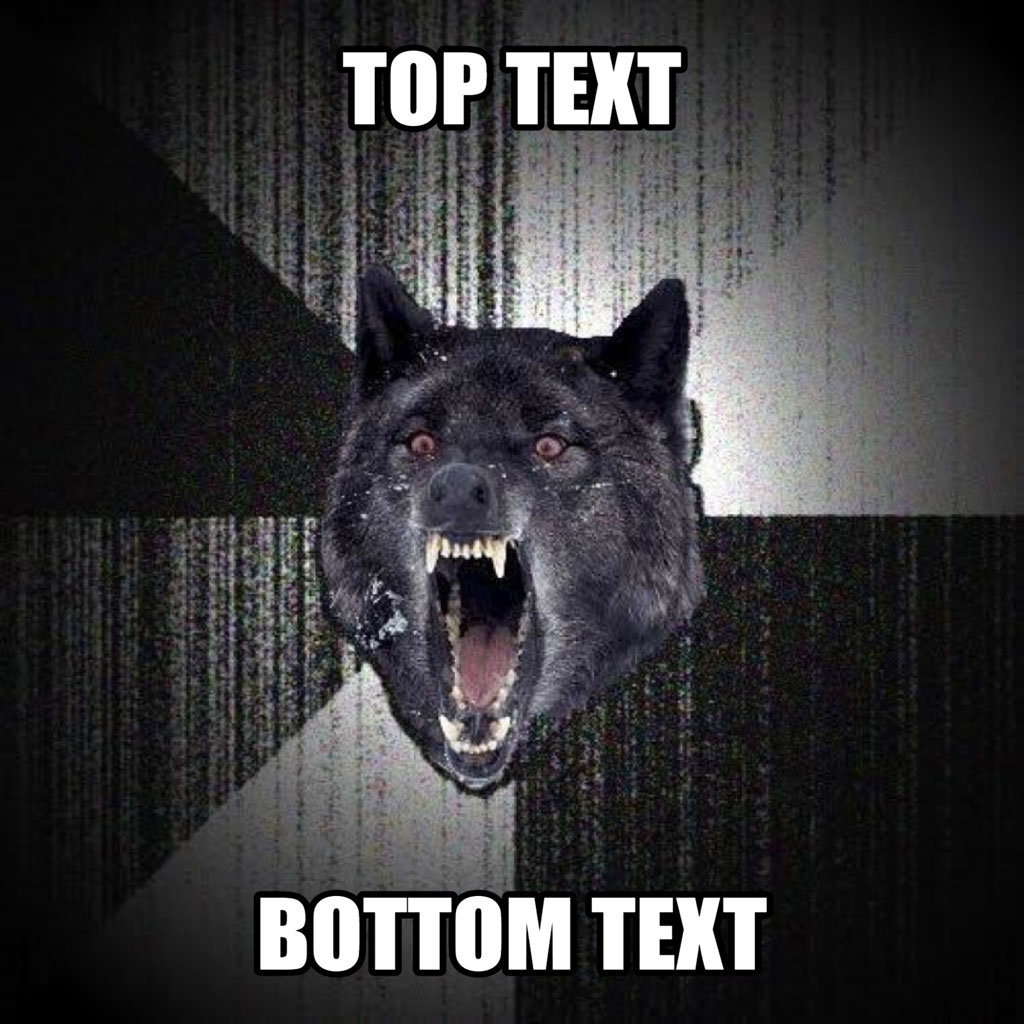 A snarling wolf's head with red eyes and sharp teeth against a dark background.