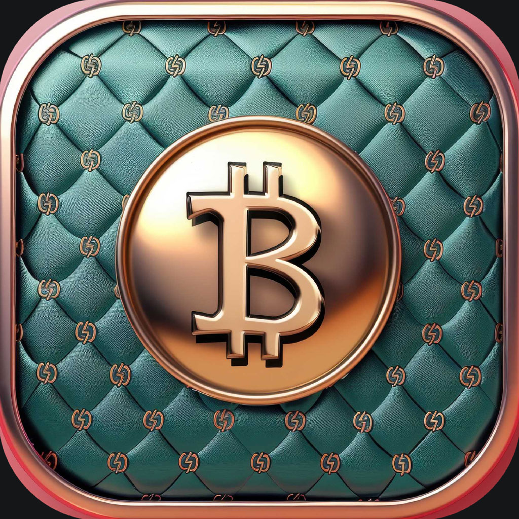 Luxury Bitcoin icon with gold Bitcoin symbol on a green quilted background