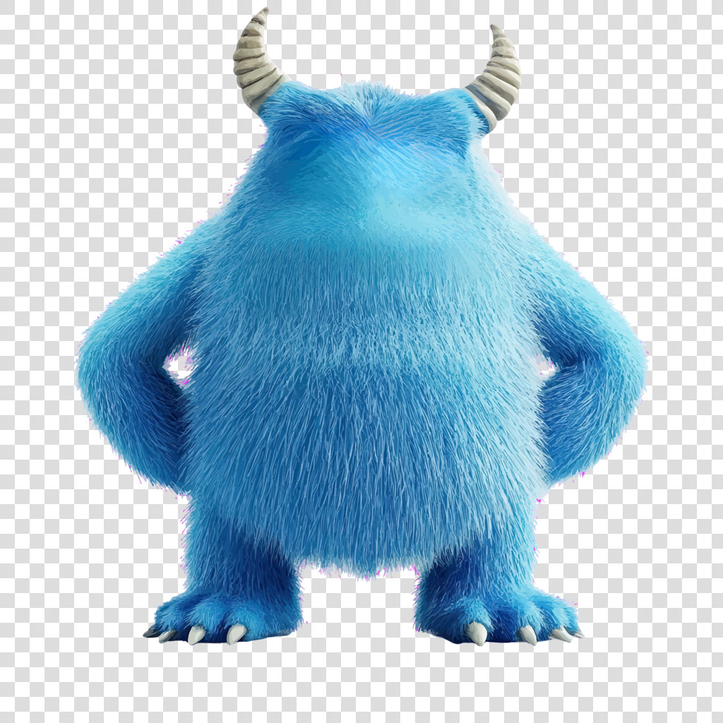 A blue furry monster with horns and sharp claws